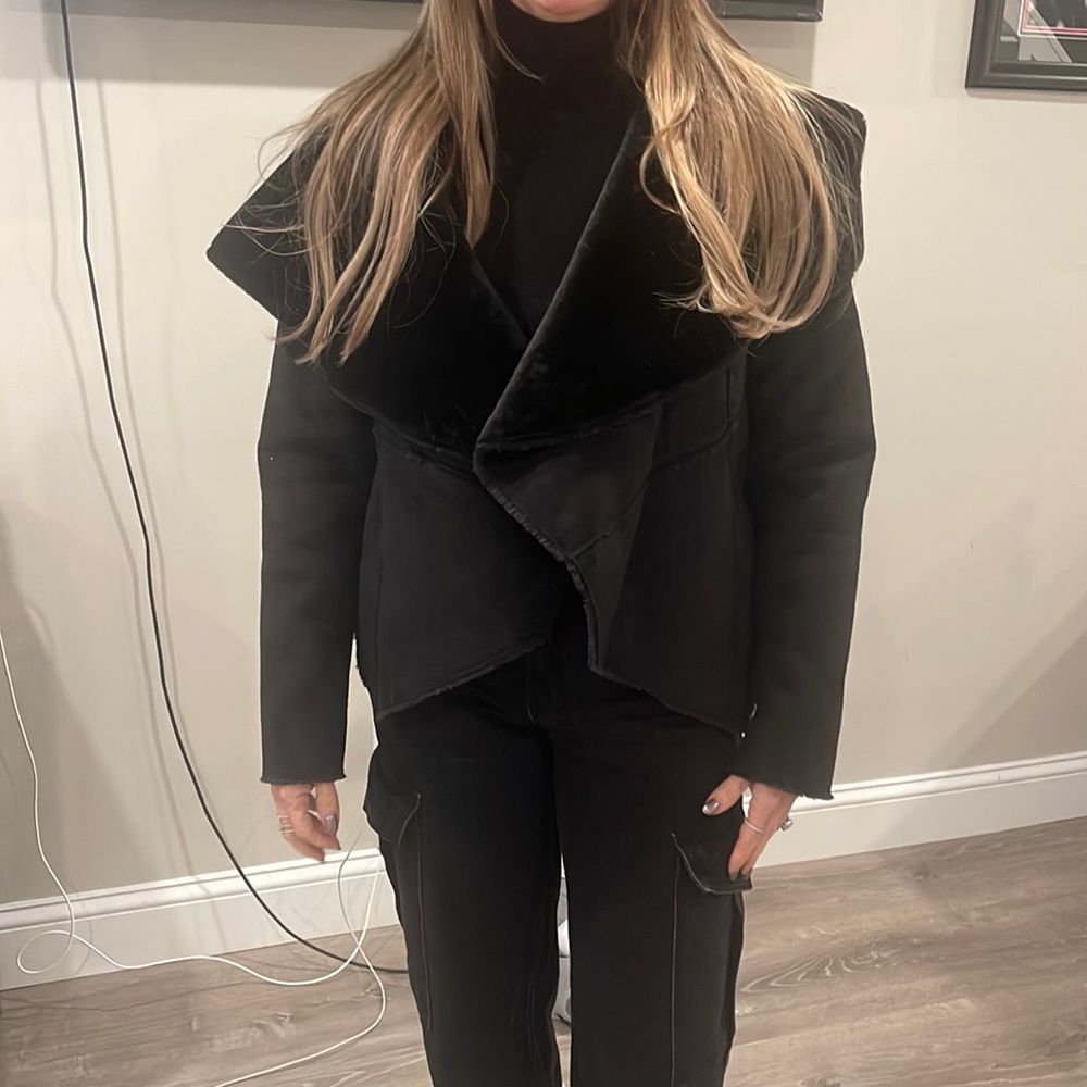 Black Waterfall Shearling Jacket - image 3